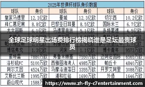 全球足球明星出场费排行榜揭晓谁是足坛最贵球员